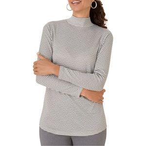 Chico’s Zenergy Grey & White Stripe Mock Neck Tunic Top